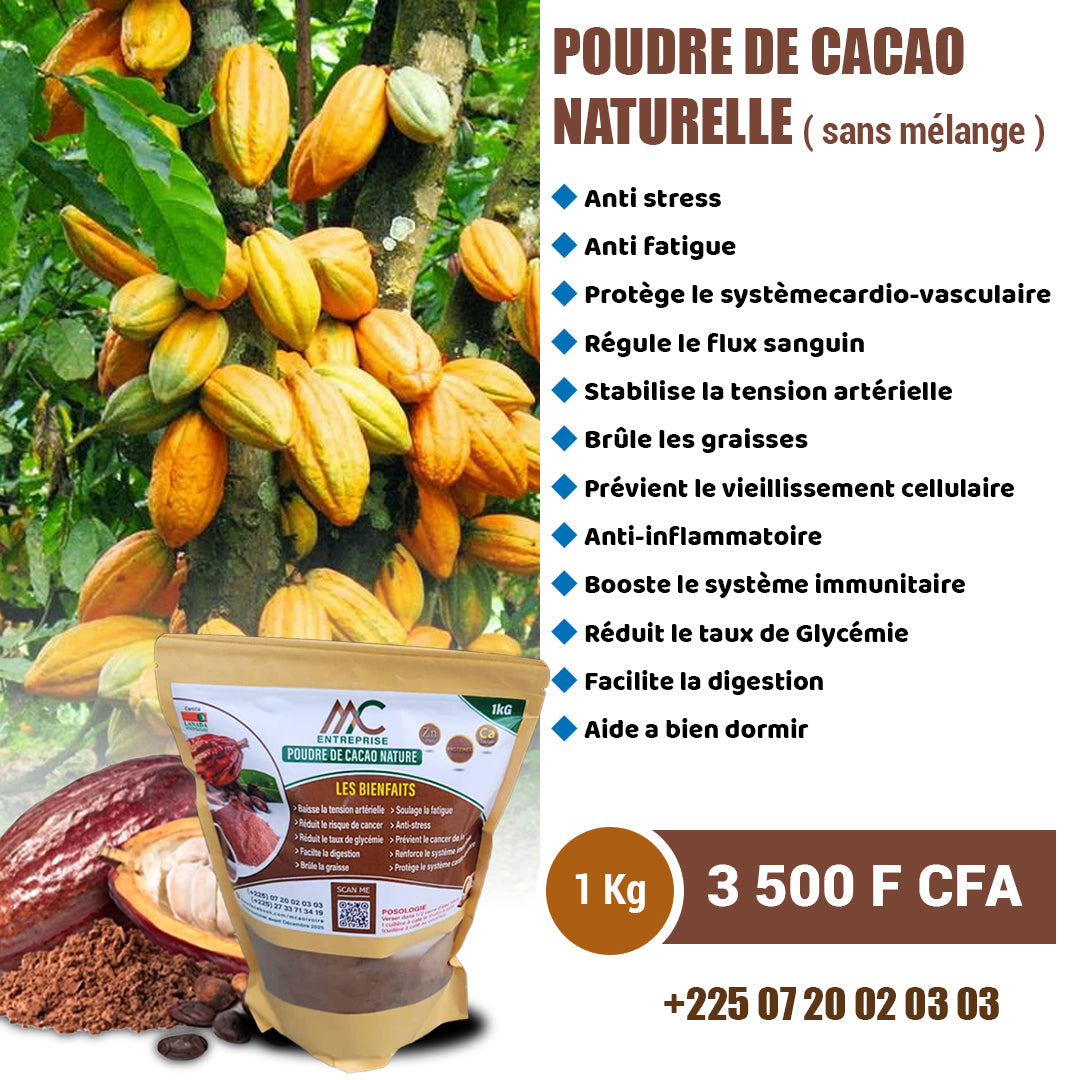 POUDRE DE CACAO NATUREL 1 KG