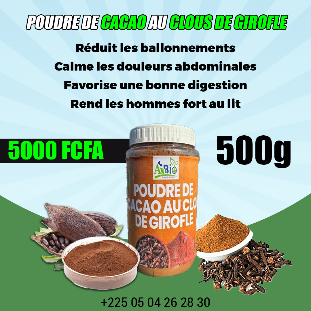 POUDRE DE CACAO AU CLOUS DE GIROFLE 500g